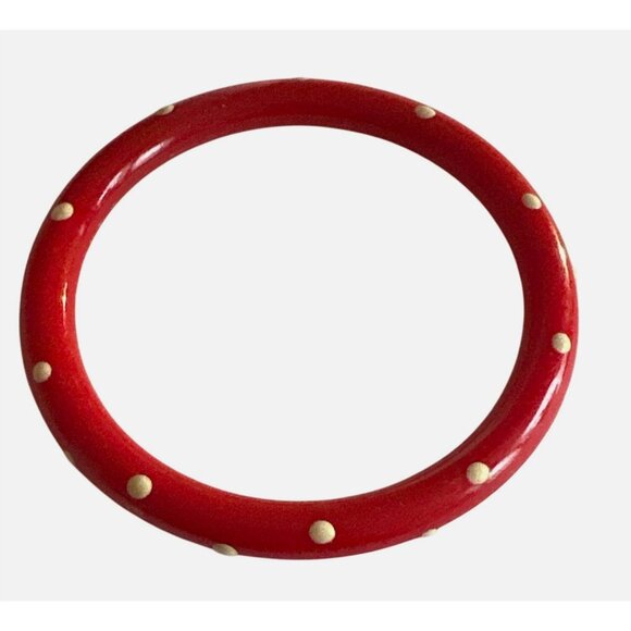 Red Polka Dot Acrylic Bangle Bracelet 8" Diameter Round Classic Design Dippy Dot - Picture 1 of 5